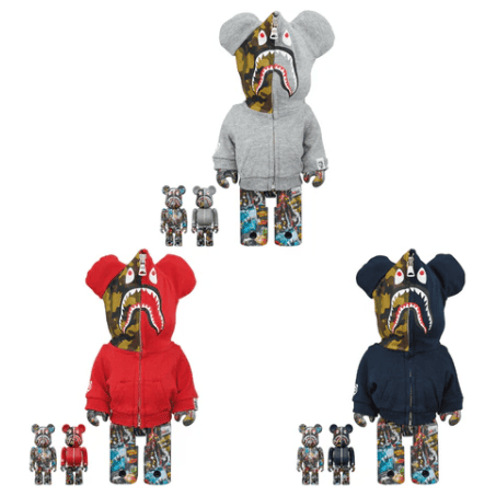 BE@RBRICK BAPE(R) LEGACY CAMO SHARK GRAY/RED/NAVY 100% & 400 BE@RBRICK BAPE(R) LEGACY CAMO SHARK GRAY/RED/NAVY 100% & 400